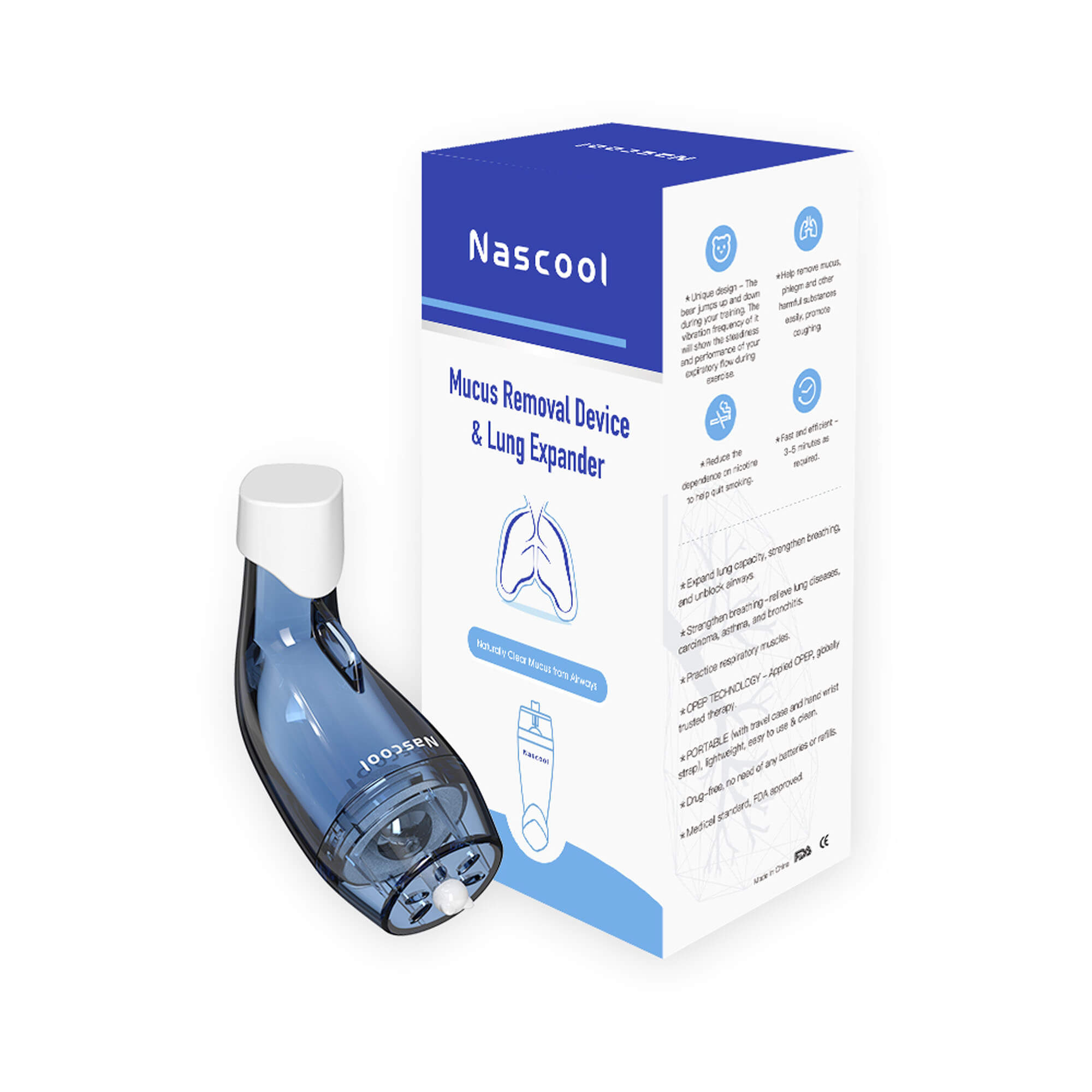 Nascool Mucus Removal Device with Travel Case, Lung expander and Mucus  extractor device for the treatment of COPD, Asthma, Bronchitis, Cystic  Fibrosis, Smoker Relief